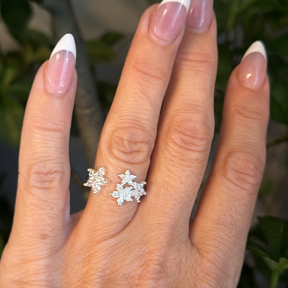 Silver Plated Cubic Zirconia Open Flower Ring